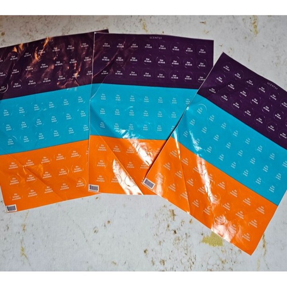 NEW Scentsy Consultant Supply Stickers – “Out of Stock,” “On Back Order,” “No Lo
